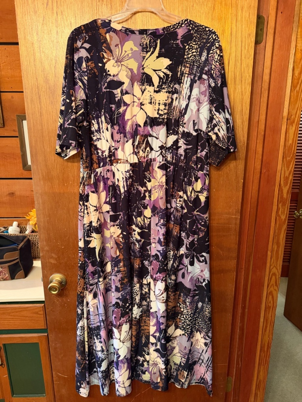 Attitudes by Renee Purple and Cream Floral V-Neck Maxi Dress - Picture 2 of 3